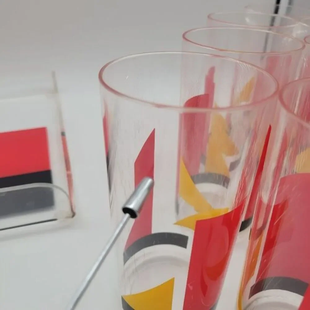 VTG 10pc Acrylic‎ Art Deco Ice Bucket High Ball Tumblers & Serving Tray